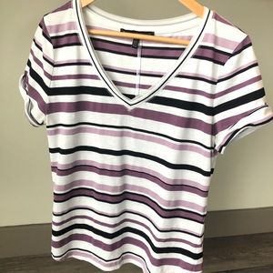 White House Black Market purple striped v neck top